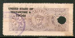 India Fiscal Travancore - Cochin State 2Rs Raja Ravi Varmah Type18 KM156 Court Fee Revenue Stamp Inde Indien # 3897 - Travancore-Cochin