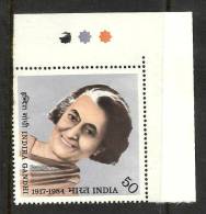 INDIA,1984 ,INDIRA GANDHI,, WITH TRAFFIC LIGHT, TOP LEFT, MNH,(**) - Neufs