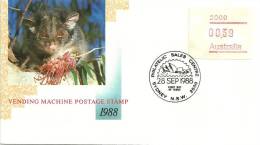 AUSTRALIA FDC NEW FRAMA LABEL WITH ANIMAL SYDNEY NSW 2000 DATED:28-9-1988 STAMP: 39 CENTS CTO SG? READ DESCRIPTION !! - Automaatzegels [ATM]