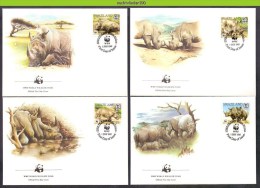 Nat051fb WWF FAUNA NEUSHOORN VOGEL REIGER ZOOGDIEREN BIRD HERON RHINO MAMMALS RINOCEROS SWAZILAND 1987 FDC'S - Rhinoceros