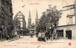 PARIS RUE DE JOURDAIN EGLISE SAINT-JEAN-BAPTISTE-DE-BELEVILLE VUE PRISE DE LA PLACE DES RIGOLLES TOUT PA - Arrondissement: 19