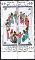 Palau 1985 International Year Of Child Children Nationalities Circle Blk Of 4 MNH - Palau