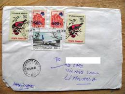 Cover Sent From Romania To Lithuania, On 1998, Bird Oiseaux, Plane Avion - Briefe U. Dokumente