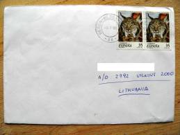 Cover Sent From Spain To Lithuania On 1998, Animals Fauna Cat Family Lynx - Lettres & Documents
