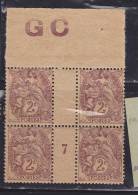 FRANCE N° 108 2C BRUN LILAS  TYPE BLANC MANCHETTE GC 1917 - Unused Stamps