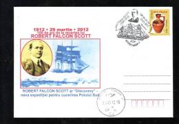 POLAR EXPLORER,ROBERT FALCON SCOTT,EXPEDITION SOUTH POLE,SHIP "DISCOVERY",SPECIAL COVER,2012 OBLIT.TURDA ROMANIA. - Exploradores