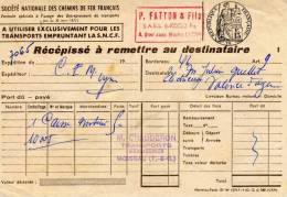 Soc. Nationale Des Chemins De Fer Français-P.Patton & Fils Lyon-Récépissé à Remettre Au Destinataire-M.Chauderon-Moissac - Transports