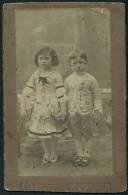 Photos Of Girl And Boy Dressed In The Festive Clothing - Milan Savić Bjelovar, Dimension 10,5x16,4 Cm, Photo On Car - Alte (vor 1900)