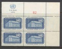 UN New York 1952 4-Block Michel 16 RZf And KN - Hojas Y Bloques