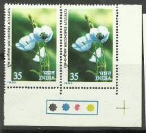 INDIA,1982,Himalayan Flowers  , 35p, Blue Poppy Pair, With Traffic Lights,Bottom Right ,MNH, (**) - Ungebraucht