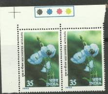 INDIA,1982,Himalayan Flowers 35p Pair Blue Poppies. Scott 959, With Traffic Lights,Top Left  ,MNH, (**) - Ungebraucht