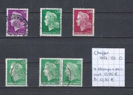 Frankrijk 1967-'69 - 4 Zegels En Paar Gest./obl./used - 1967-1970 Marianne Of Cheffer