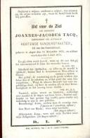 Doodsprentje Joannes TACQ - Asper 1834 -, 1874 - Todesanzeige