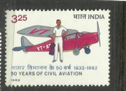 INDIA,1982,50th Anniversary Of Civil Aviation ,MNH,(**)Yvert 730, - Ungebraucht