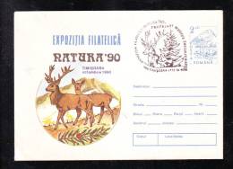 DEER 1990,COVER STATIONERY,OBLITERATION CONCORDANTE,ROMANIA. - Wild