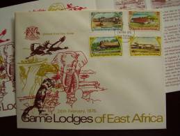 KUT 1975 EAST AFRICA GAME LODGES  Issue 4 Values To 2/50 On ILLUSTRATED OFFICIAL FDC. - Kenya, Ouganda & Tanzanie