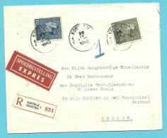 430+530 Op Brief Aangetekend Per EXPRES !! Met Stempel KORTRIJK - 1936-51 Poortman