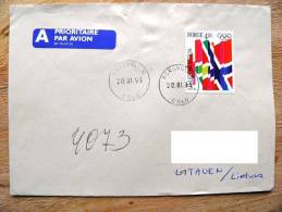 Cover Sent From Norway To Lithuania On 1993,  Olympic Games Lillehammer '94 Winter Sport Flags - Lettres & Documents