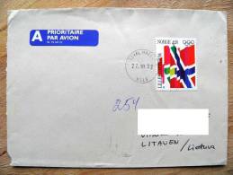 Cover Sent From Norway To Lithuania On 1992,  Olympic Games Lillehammer '94 Winter Sport Flags - Briefe U. Dokumente