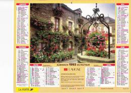 Almanach Du Facteur 1993, Rochefort-en-Terre (56), Côte D'Azur, Rhododendrons, Chatons, LAVIGNE - Tamaño Grande : 1991-00