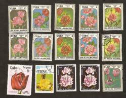 Bc2. Cuba LOT Set Of 15 - FLORA - 1985 Flower Flowers Used / Unused 1984 Rose Roses 1978 Cactus 1982 Tulip - Autres & Non Classés