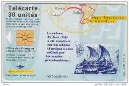 French Polynesia,  FP-060,Kon-Tiki, Ship, Only 30.000 Issued,  2 Scans. - French Polynesia