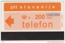 Slovenia, PTTS-013A,  Telefon, B-200, Orange, Ptt Slovenija - White Backside , 2 Scans. - Slovenia