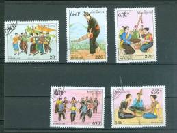 5 Timbres Poste Lao Oblitérés , Fête Et Chanteurs 1991   - Ai10212 - Laos