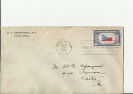 USA -1943 -FDC OVERRUN COUNTRIES SERIES – CZECHOSLOVAKIA – ADDRESSED TO WINCENDON –MA   W 1 ST OF 5 C,  WASHINGTON –D.C. - 1941-1950