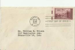 USA -1946 –FDC 100 YEARS STEPHEN WATTS KEARNEY ENTRY IN SANTA FE – N.M. ADDR TO EVANSVILLE -IN   W 1 ST OF 3 C,  SANTA - 1941-1950