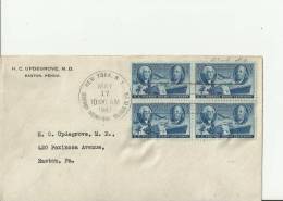 USA -1947 - FDC 100 YEARS US POSTAL STAMP 1847-1047 ADDR.TO EASTON-PA  W 4 STS OF 3 C (Airmail), NEW YORK – NY  – MAY 17 - 1941-1950