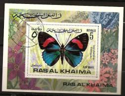Emirats Arabes Ras Al Chaima 1972 N° Mi BF 111 A O Papillon, Fleurs, Lépidoptères Exotiques - Ras Al-Khaimah