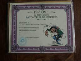 GASTON LAGAFFE  DIPLOME  PLUS GRAND RACONTEUR D'HISTOIRES  FRANQUIN - Gaston