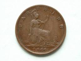 1866 - FARTHING / KM 747.2 ( Uncleaned - For Grade, Please See Photo ) ! - B. 1 Farthing