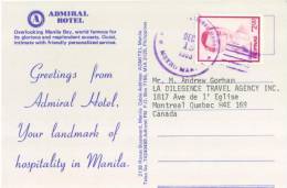 MANILA - Admiral Hotel  Postmarked 1983 From Manila To Canada - Filipinas
