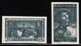 POLAND 1953 RARE NICHOLAS COPERNICUS BLACK PROOF SET OF 2 MNH (NO GUM) ASTRONOMY ASTRONOMERS SPACE Famous Poles - Ensayos & Reimpresiones