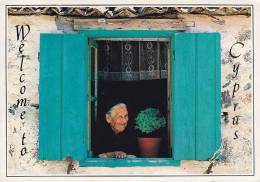 Cyprus PPC Greetings From Cyprus Zypern Chypre Old Woman Frau Femme 1996 Sent To Denmark (2 Scans) - Chypre