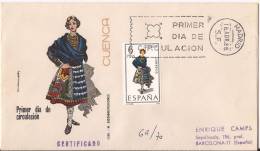 ESSPD1842-LC129.Spain.Espagne.Sobre Primer Dia,SPD,Trajes.Cuenca.1 968.(Ed 1842).MUY BONITA - Covers & Documents