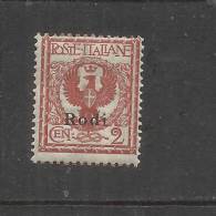 COLONIE ITALIANE EGEO 1912 RODI SOPRASTAMPATO D´ITALIA ITALY OVERPRINTED CENT. 2 CENTESIMI MNH - Egeo (Rodi)