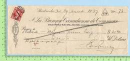 Timbre Poste Pour Taxe 3 Cents Scott #240  Sur Cheque 1937 Excise Tax - Chèques & Chèques De Voyage