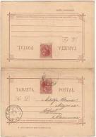 FILIPINAS : Tarjeta Entero Postal Doble (IDA+VUELTA) De Alfonso XII, Año 1889, CIRCULADA. - Filippijnen