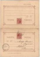 FILIPINAS : Tarjeta Entero Postal Doble (IDA+VUELTA) De Alfonso XII, Año 1889, CIRCULADA. - Filippine