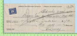 Timbre  Taxe  1 X 3 Cents FX-64  Sur Cheque Sur D´autres Banques 1939 Excise Tax - Assegni & Assegni Di Viaggio