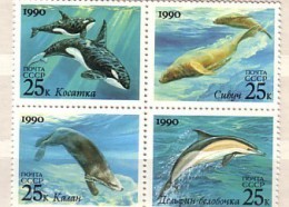 RUSSIE - USSR  1990  MARINE MAMMALS  4 V-MNH - Dauphins