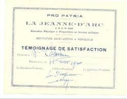 PERIGUEUX - Gymnastique - Education Physique " La Jeanne D'Arc" 1940 -Institution St-Joseph- Certificat (f6) - Diplômes & Bulletins Scolaires