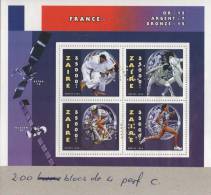 Zaire 1996 COB Bl 83. Atlanta, Médailles Pour La France. Judo, Course, Cyclisme, Escrime. Bloc Perforé "annulé"... - Judo