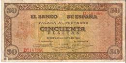 BILLETE DE ESPAÑA DE 50 PTAS DEL 20/05/1938 SERIE D CALIDAD MBC (BANKNOTE) - 50 Pesetas