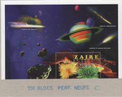 Zaire 1996 COB Bl 80. Minéraux De L'espace, Saturne Et Comètes. Bloc Dentelé Perforé "annulé" Collé Sur Carton... - Minéraux