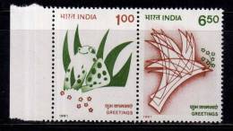 India MNH 1991, Se-tenent Of 2, Greetings, Forg, Reptiles, Bird, - Neufs