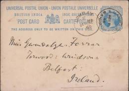 Br India Queen Victoria, UPU Postal Card, Bombay To Belfast, Ireland, Used, India Condition As Per The Scan - 1882-1901 Keizerrijk